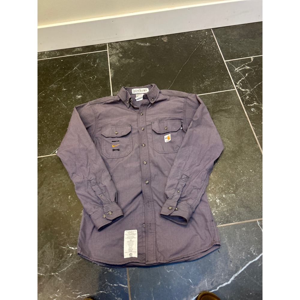 Carhartt FR Flame Resistant Work Shirt Mens Small Gray Button Down Long Sleeve